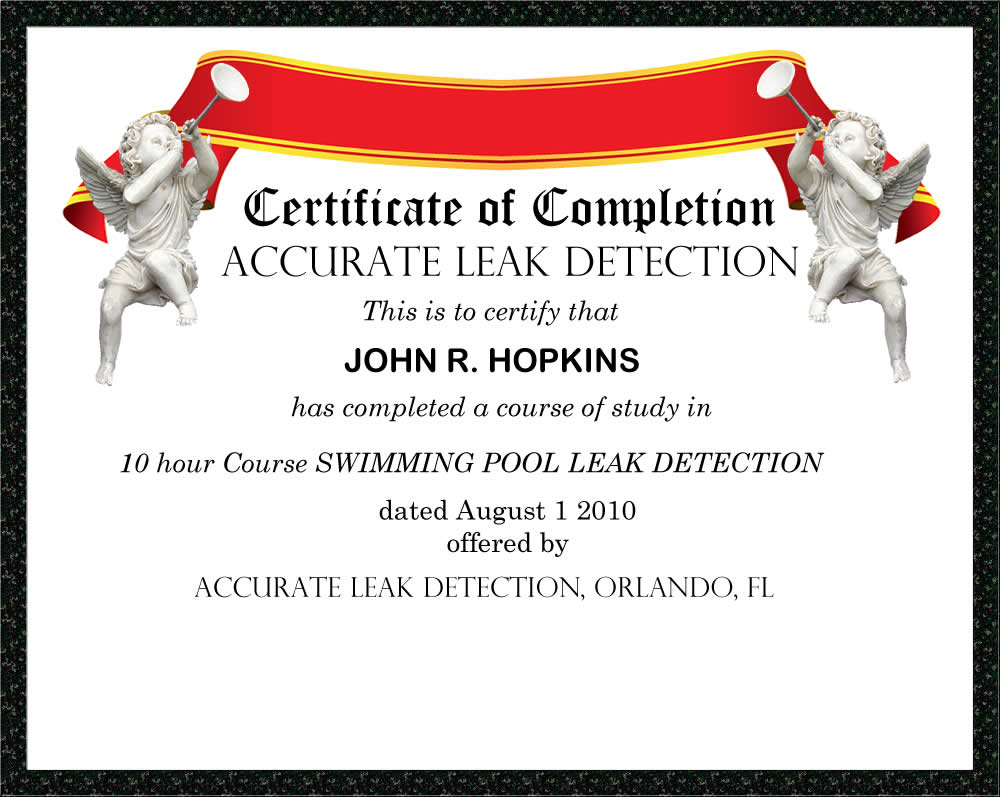 swimming pool leak detection certificate